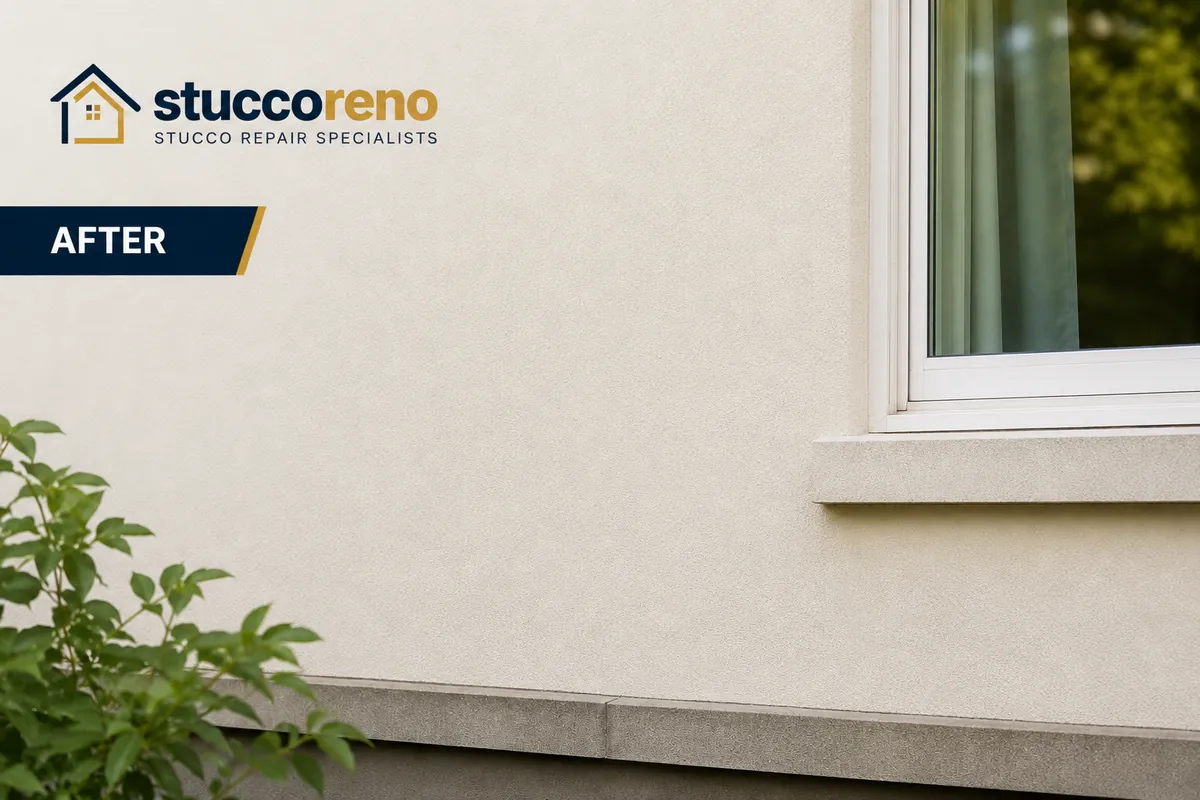 Repaired smooth color-matched stucco wall in Reno NV
